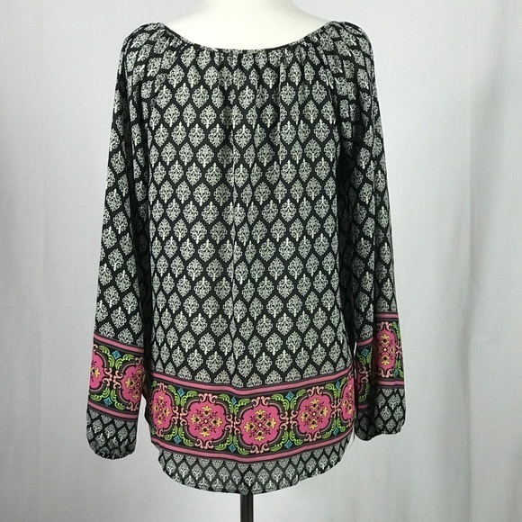 Boho Damask Print Peasant Blouse - Picture 5 of 12